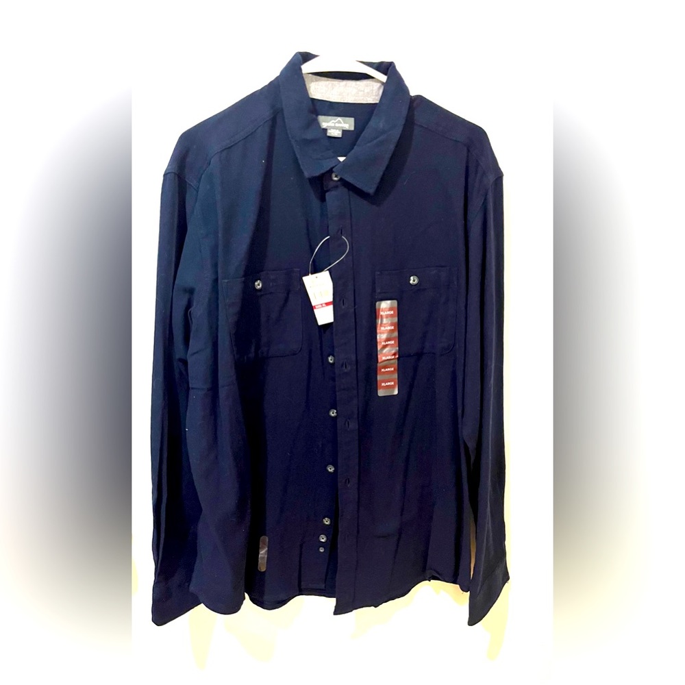 Eddie Bauer Navy Blue Long Sleeve 100% Cotton Button Down Shirt Adult Size XL